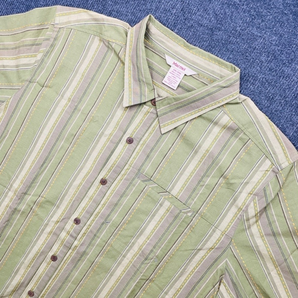 Marmot Kenya SS Shirt XXL Hedge Green Striped Organic Cotton Gorpcore NEW